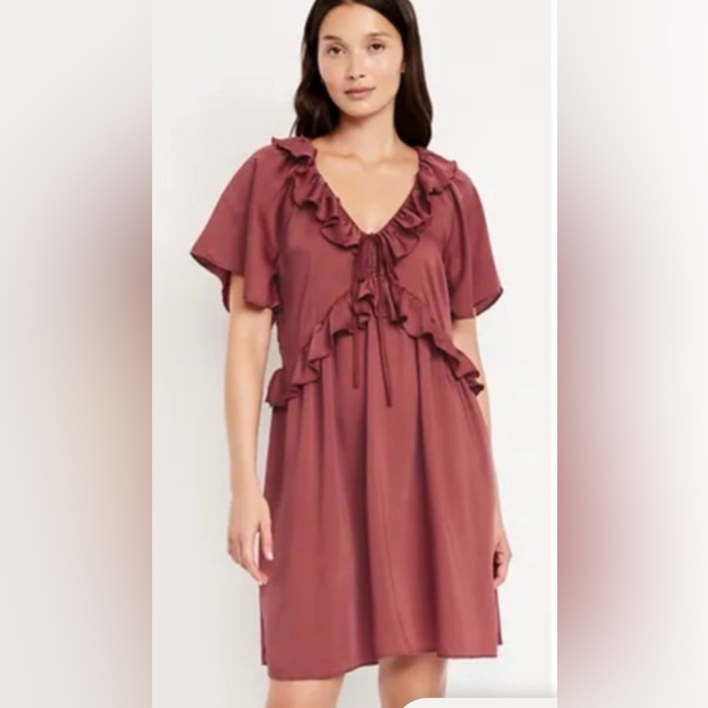 Old Navy Ruffled V-Neck Mini Dress in redwood New Small P